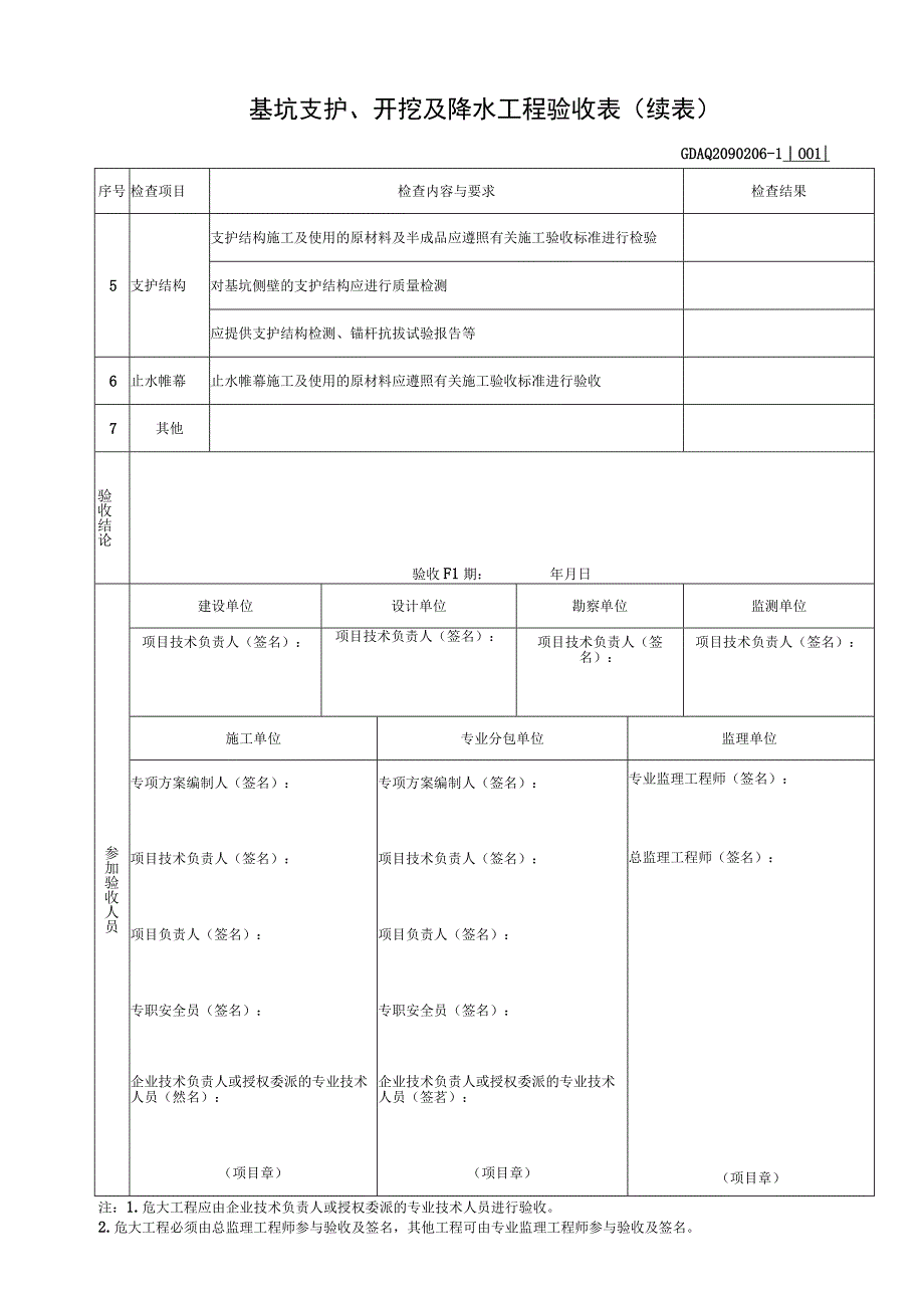 001-6.基坑支护、开挖及降水工程验收表（含续表）GDAQ2090206.docx_第2页