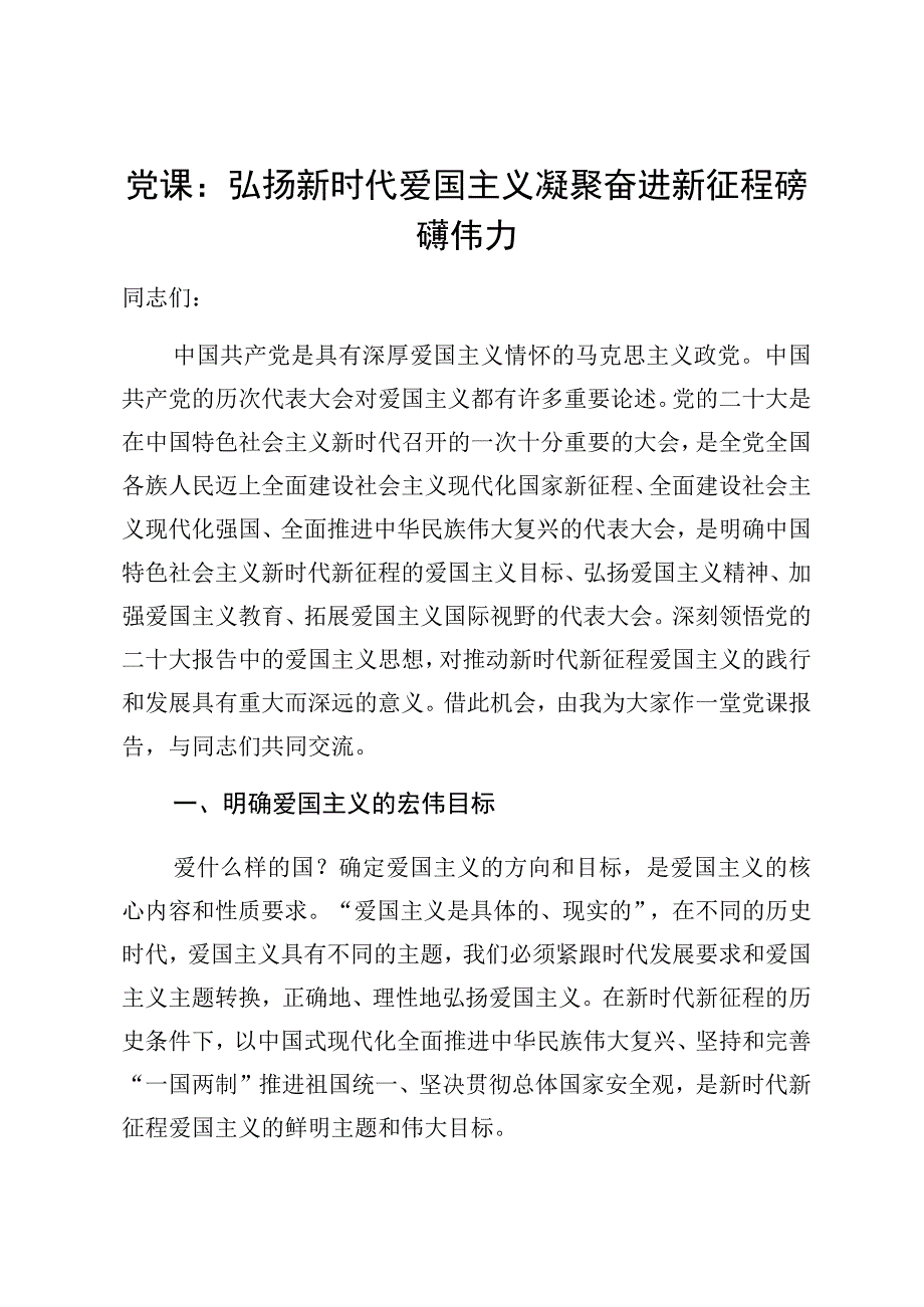 党课：弘扬新时代爱国主义 凝聚奋进新征程磅礴伟力.docx_第1页