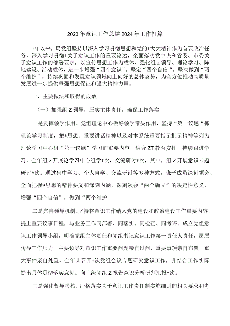 2023年意识工作总结2024年工作打算.docx_第1页