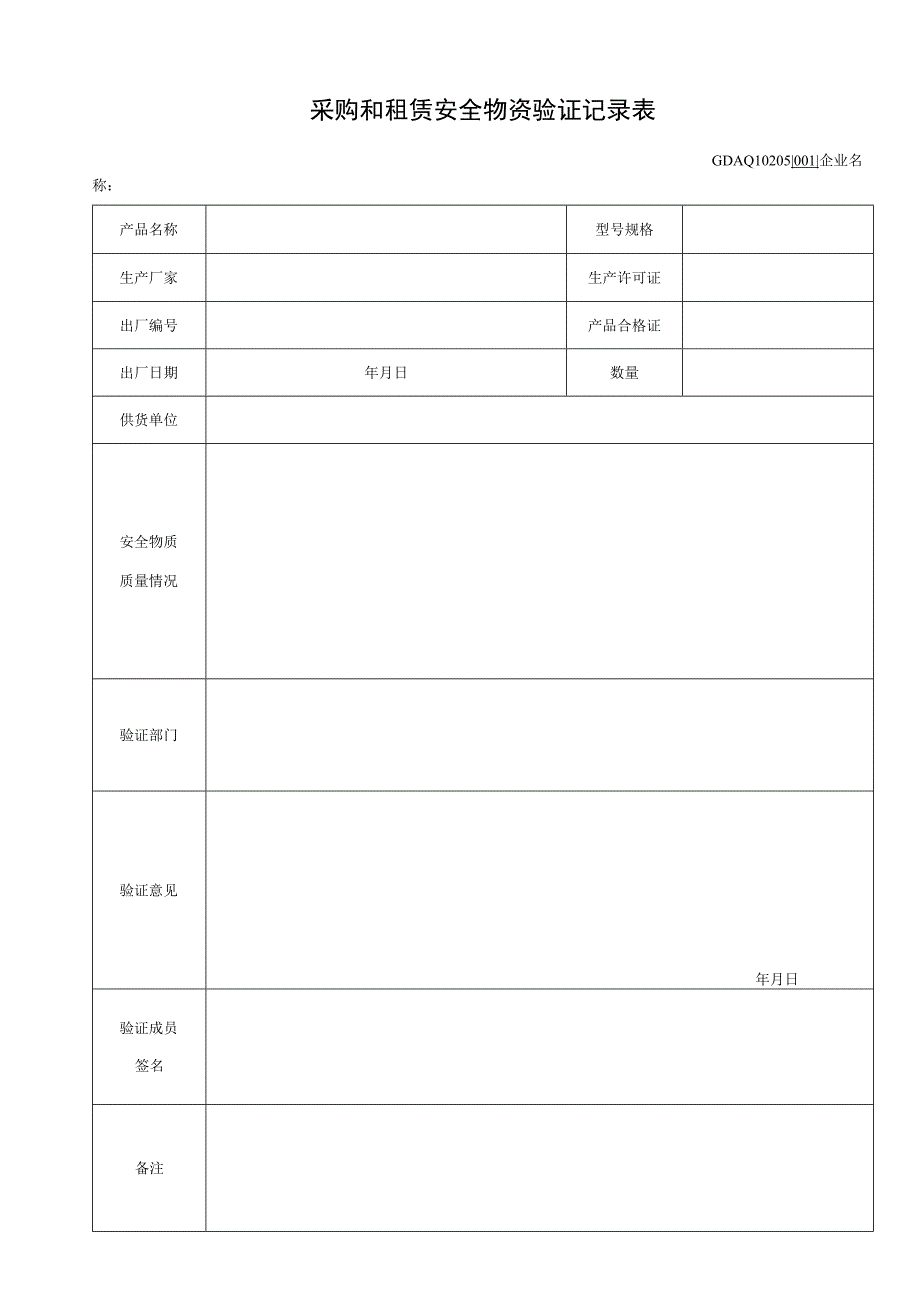 001-5.采购和租赁安全物资验证记录表GDAQ10205.docx_第1页