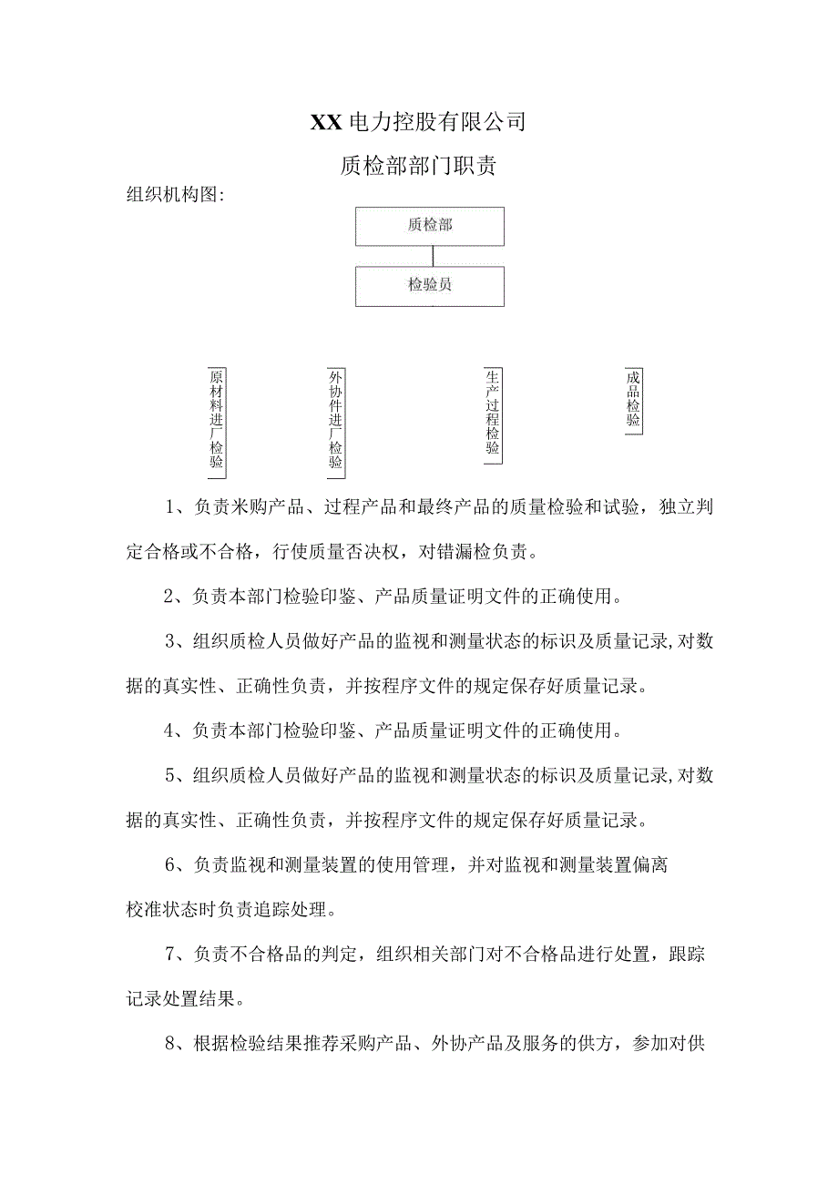 XX电力控股有限公司质检部部门职责（2023年）.docx_第1页