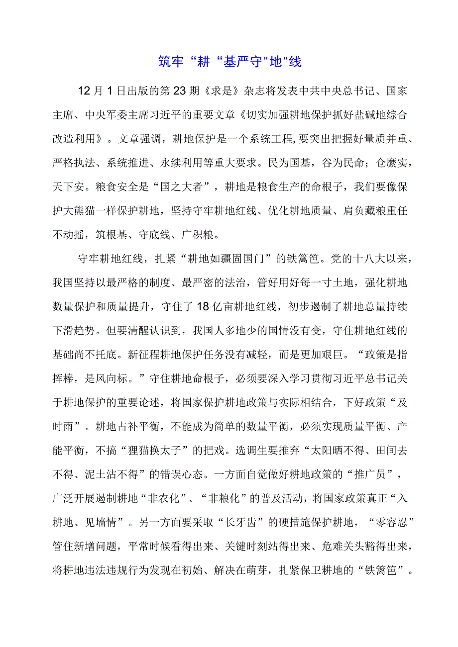 2024年专题党课材料：筑牢“耕”基 严守“地”线.docx_第1页