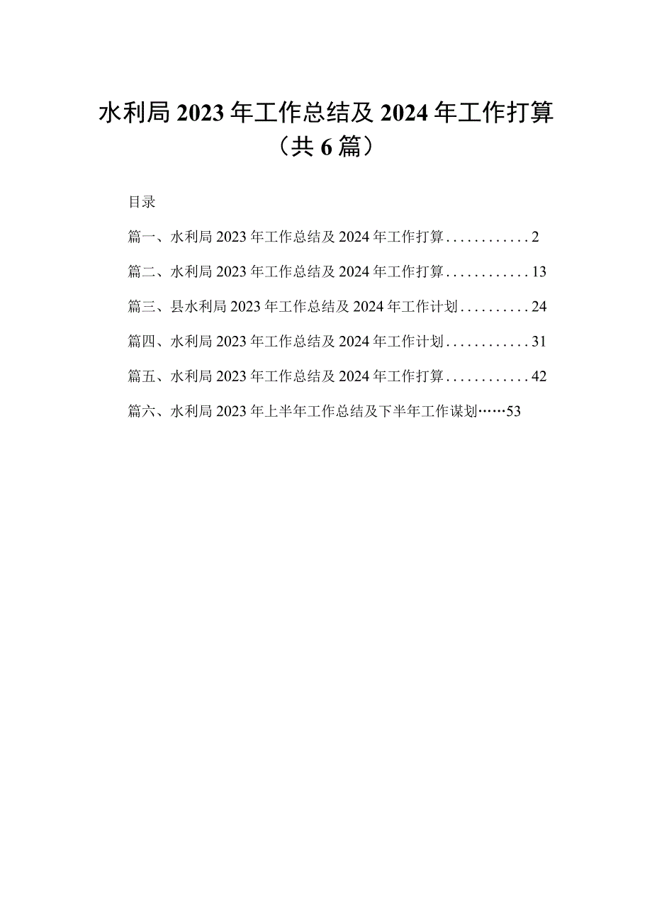 水利局2023年工作总结及2024年工作打算（共6篇）.docx_第1页