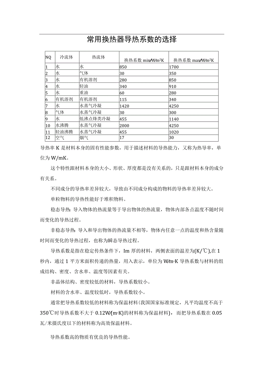 常用换热器导热系数的选择.docx_第1页