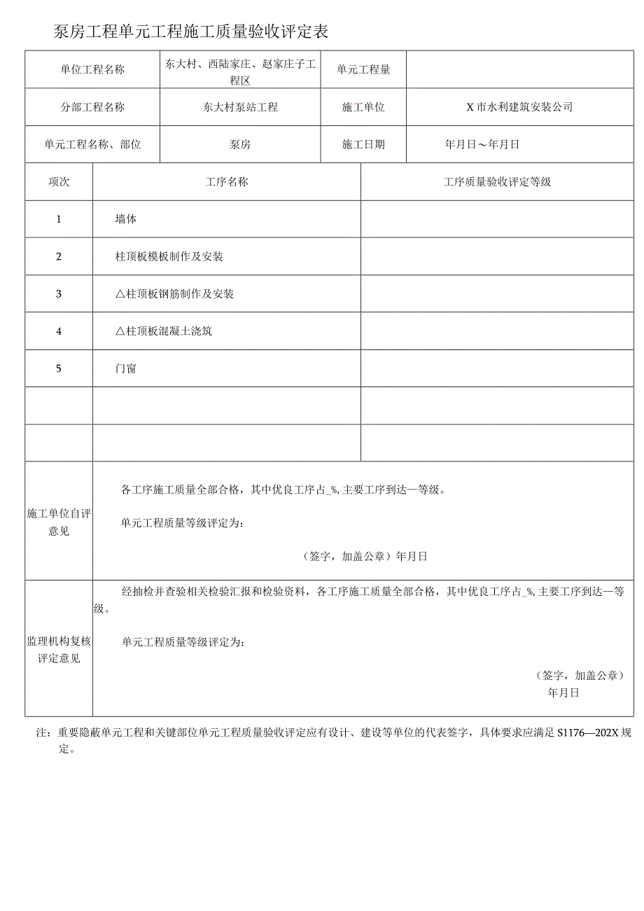 泵房工程单元工程施工质量验收评定表.docx_第1页