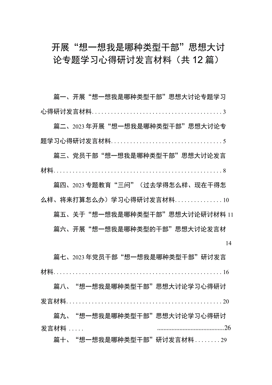 开展“想一想我是哪种类型干部”思想大讨论专题学习心得研讨发言材料(精选12篇).docx_第1页