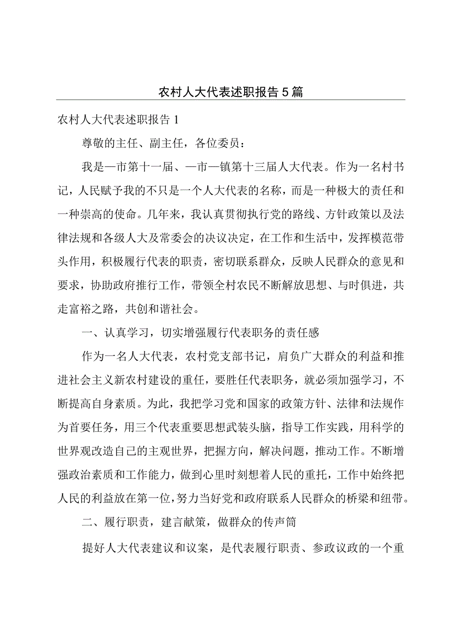 农村人大代表述职报告5篇.docx_第1页