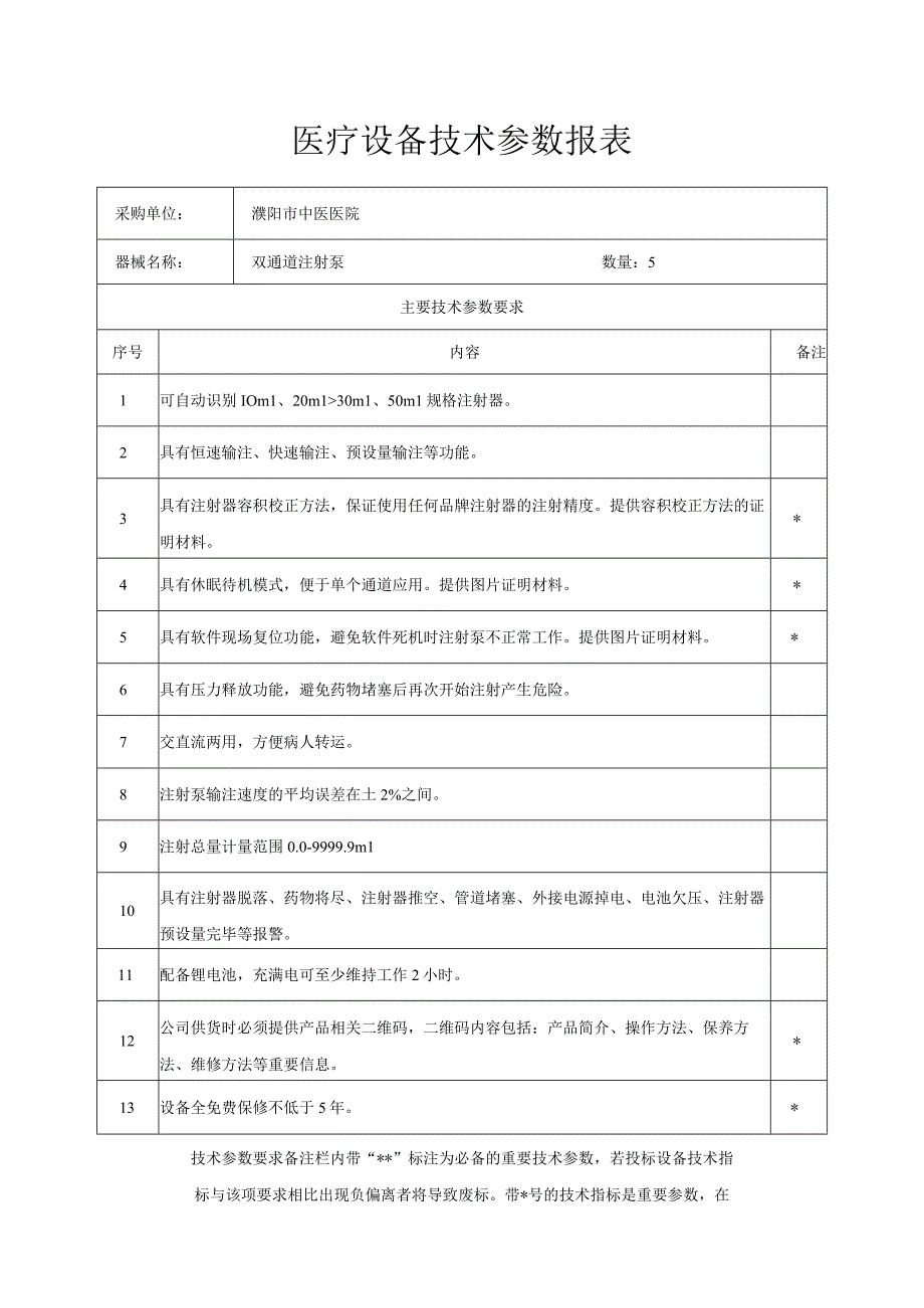 医疗设备技术参数报表.docx_第1页