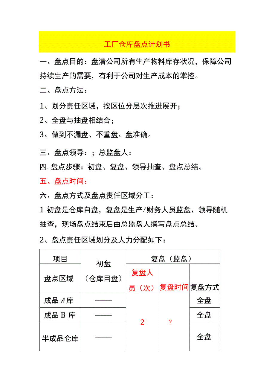 工厂仓库盘点计划书.docx_第1页