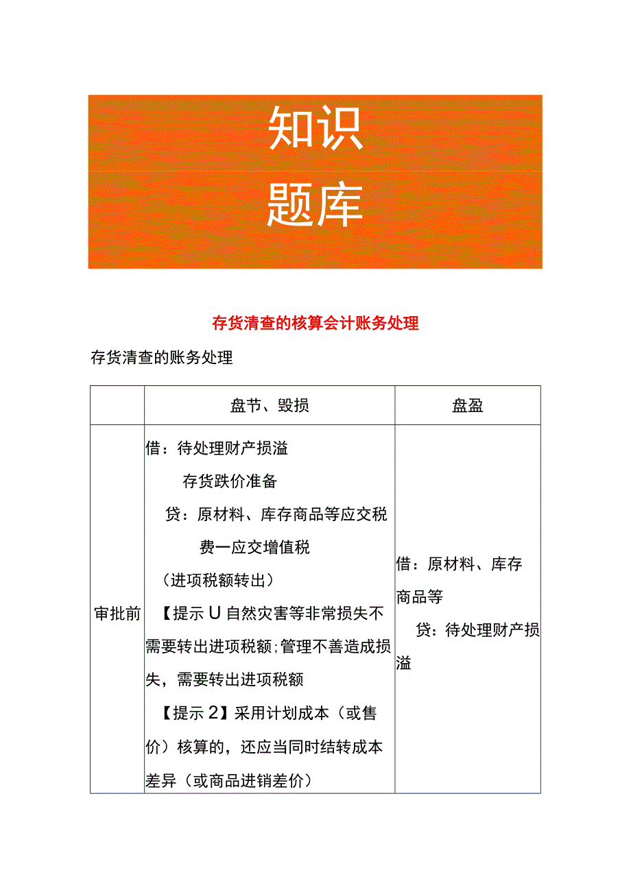 存货清查的核算会计账务处理.docx_第1页