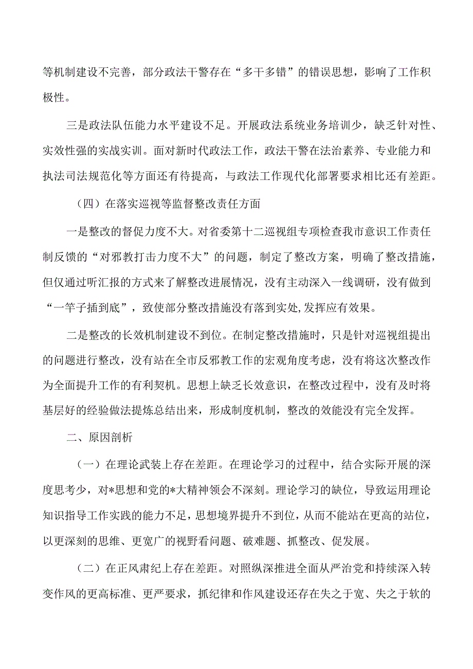 政法反馈问题检查个人发言提纲.docx_第3页