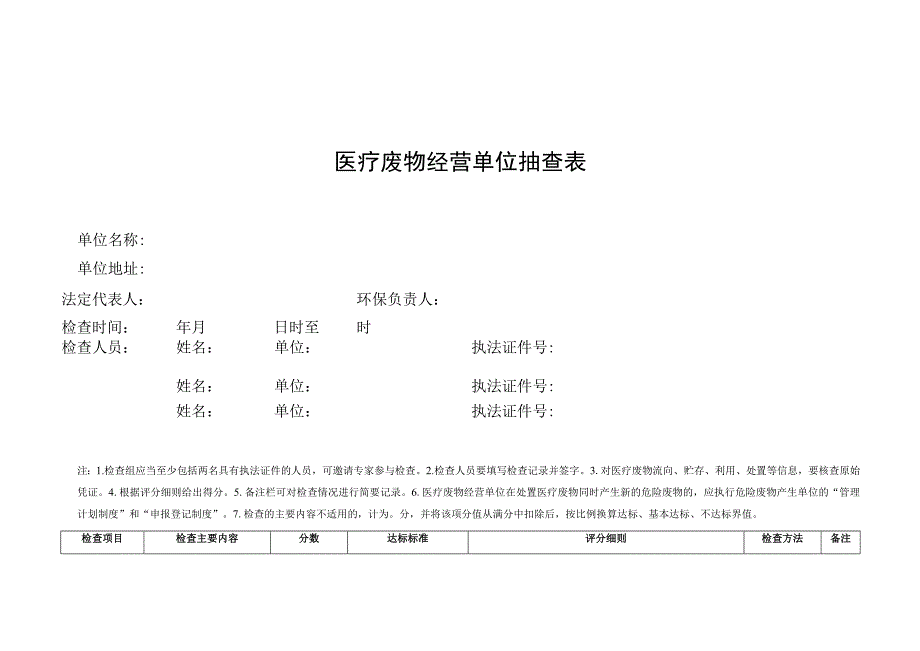 医疗废物经营单位抽查表.docx_第1页