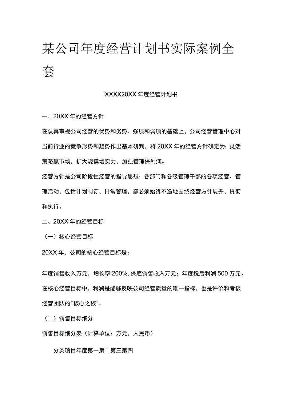 某公司年度经营计划书实际案例全套.docx_第1页