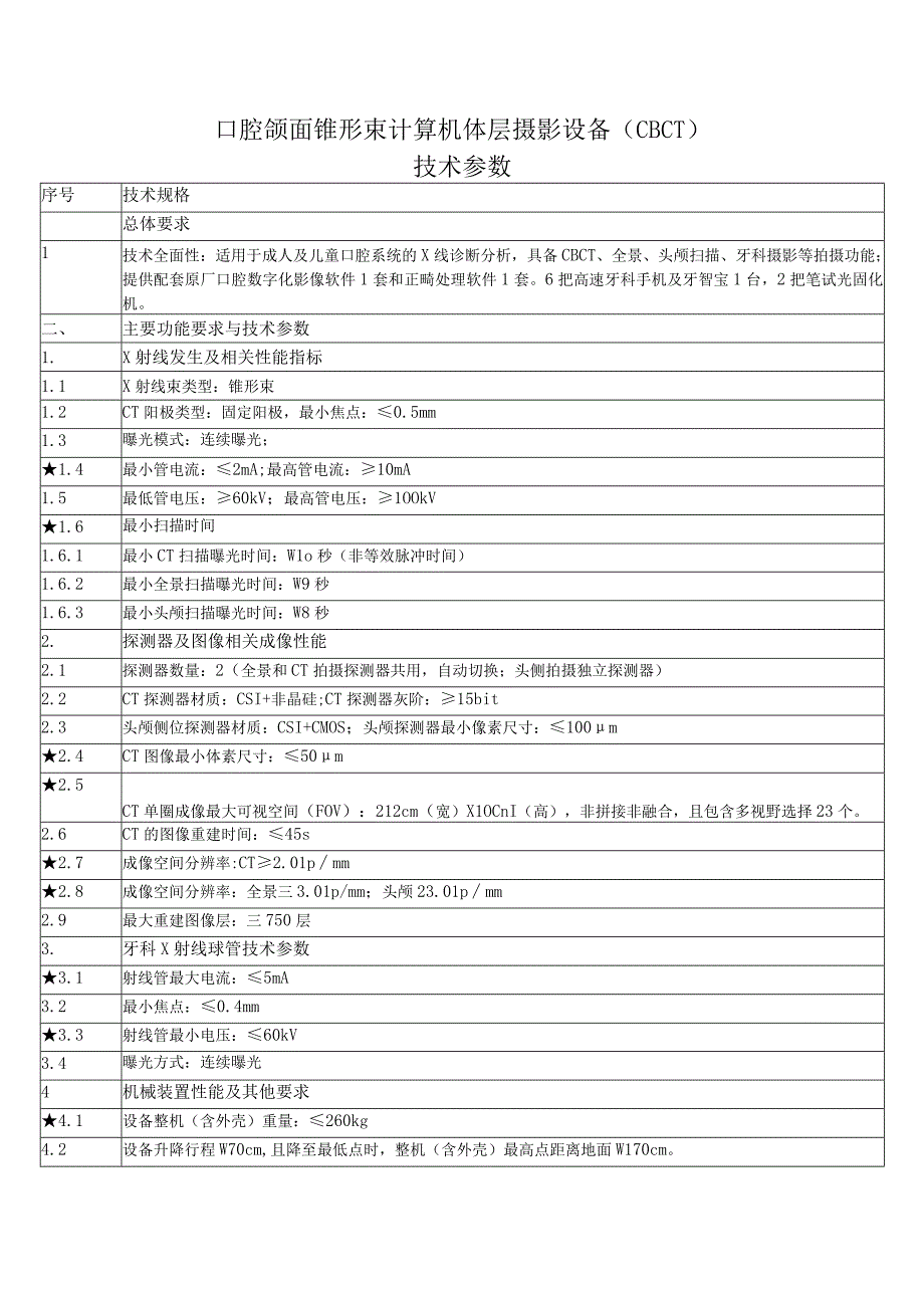 口腔颌面锥形束计算机体层摄影设备CBCT技术参数.docx_第1页