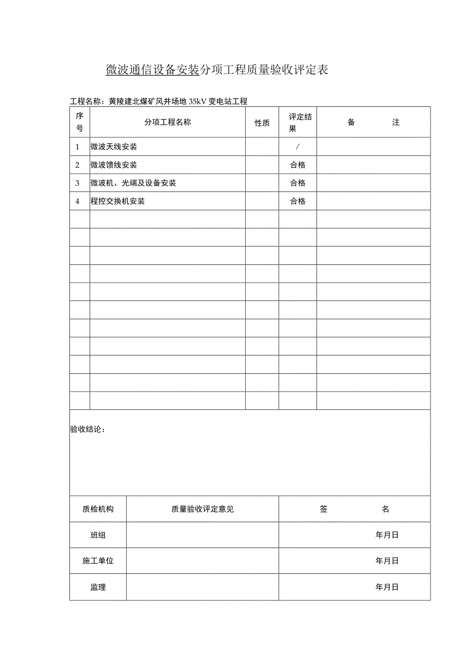 微波通信设备安装分项工程质量验收评定表.docx_第1页