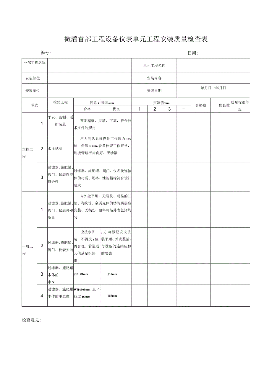 微灌首部工程设备仪表单元工程安装质量检查表.docx_第1页