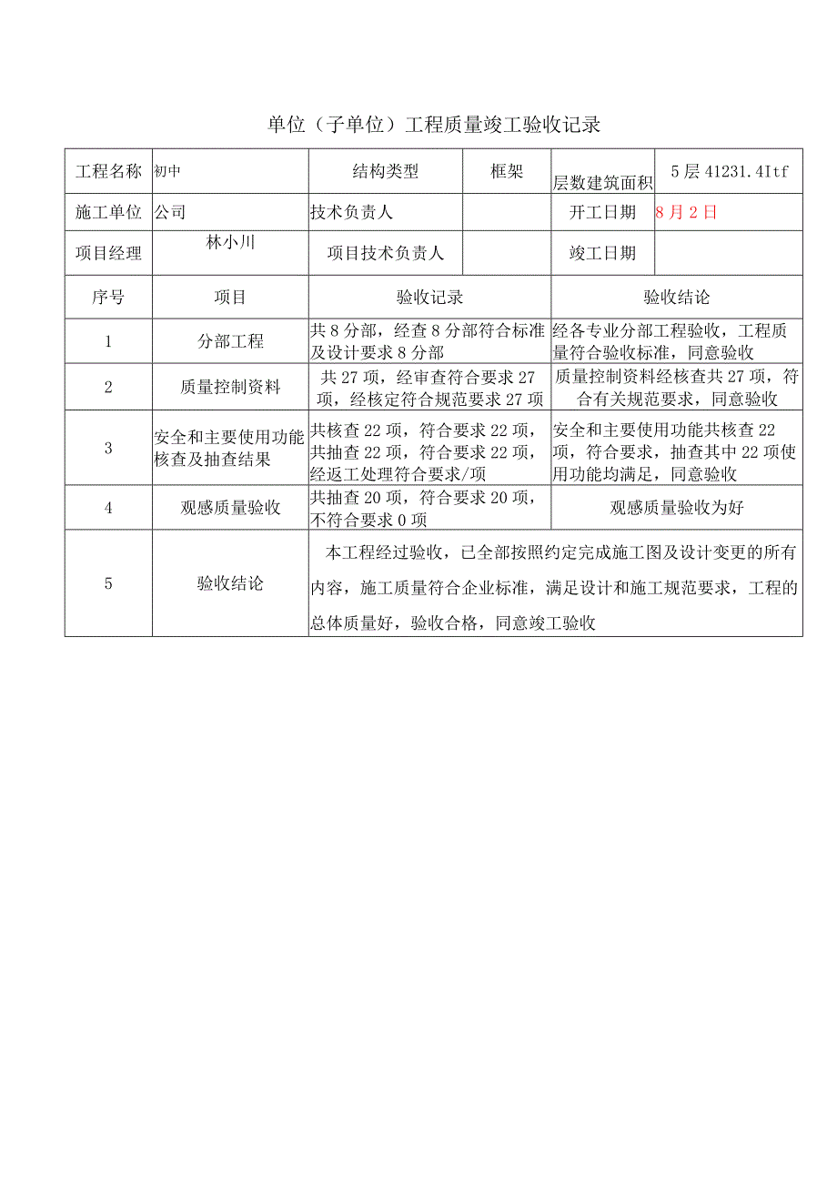 单位（子单位）工程质量竣工验收记录.docx_第1页