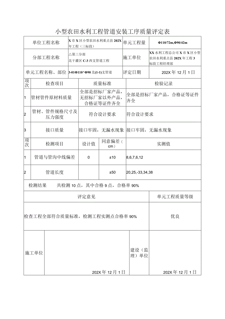 小型农田水利工程管道安装工序质量评定表.docx_第1页