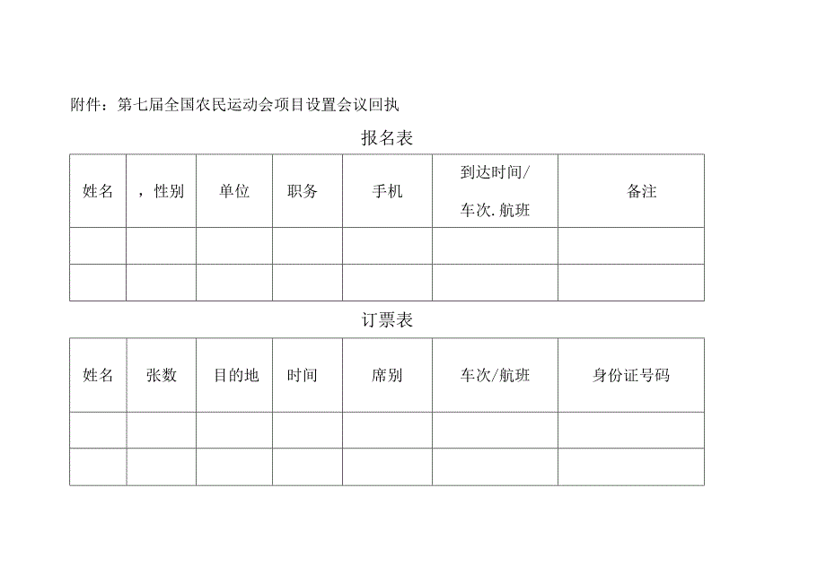 第七届全国农民运动会项目设置会议回执报名表.docx_第1页