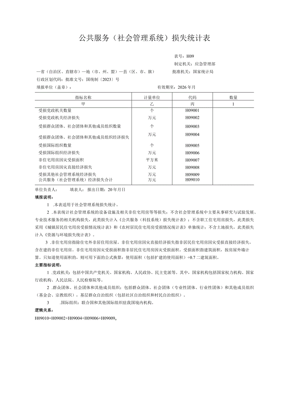 公共服务（社会管理系统）损失统计表.docx_第1页