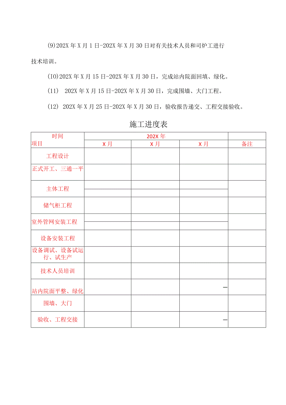 XX新能源科技有限公司j秸秆气化站施工进度控制计划（2023年）.docx_第2页