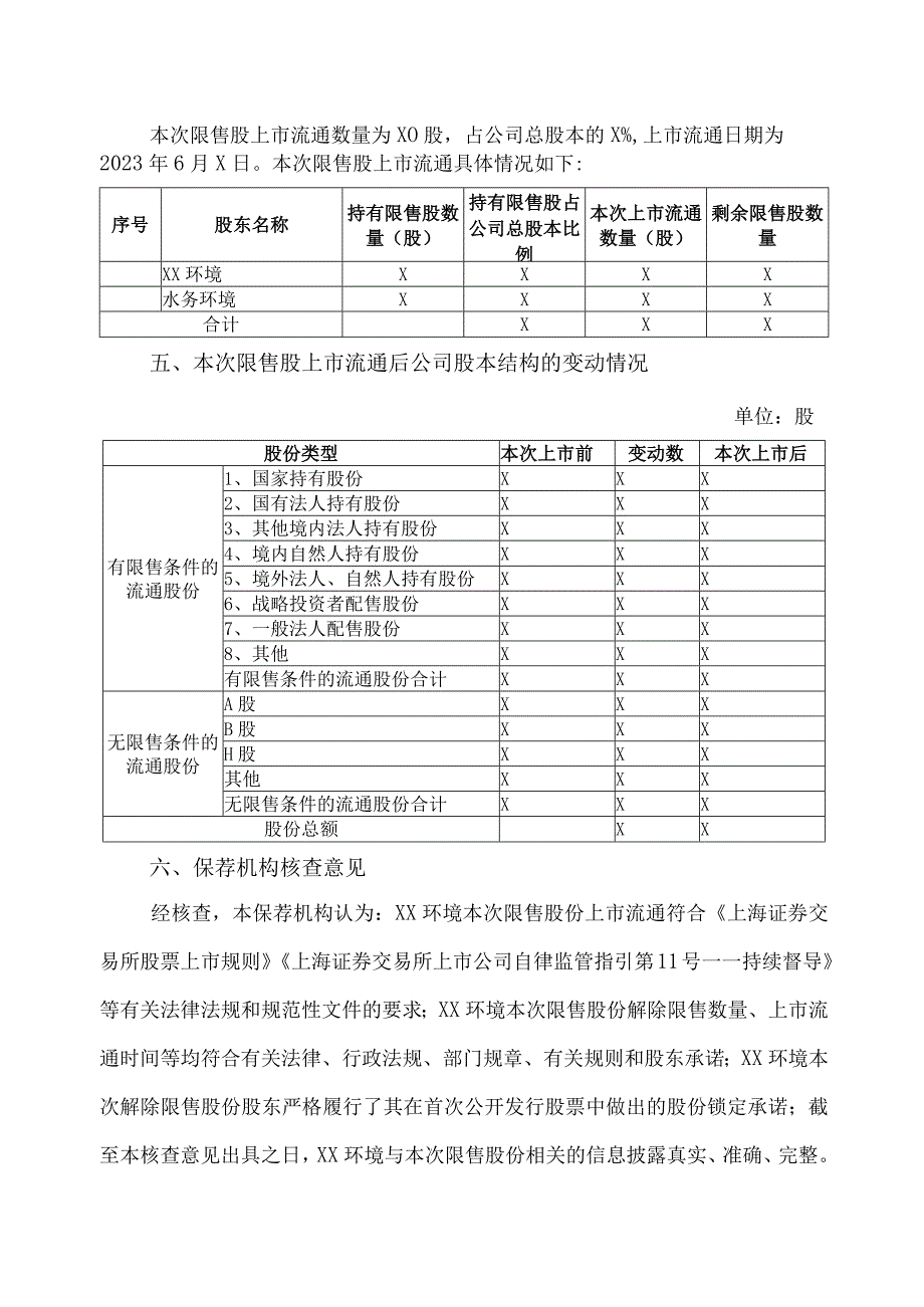 XX证券股份有限公司关于XX环境集团股份有限公司首次公开发行股票部分限售股份上市流通的核查意见.docx_第3页