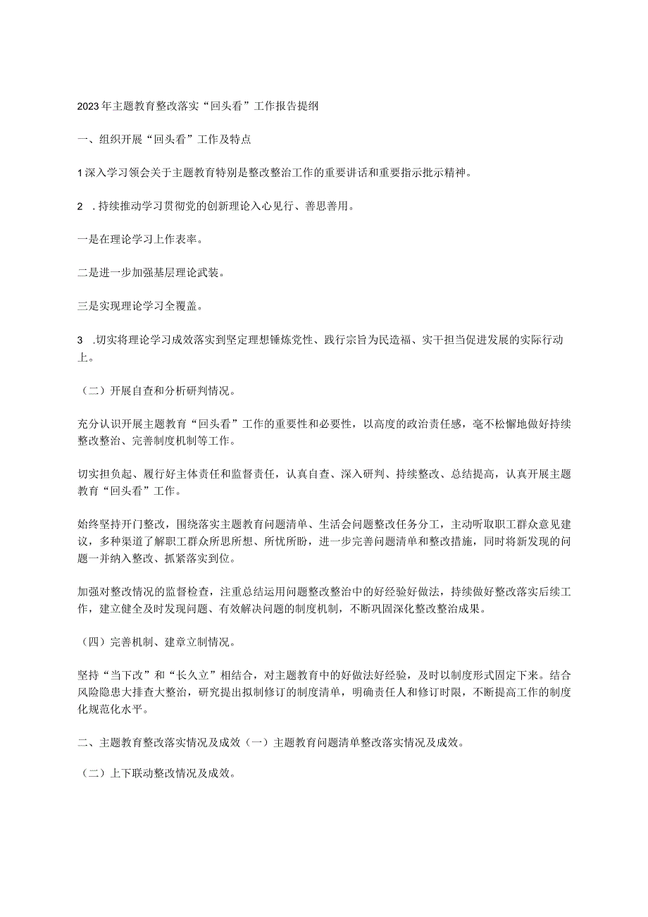 2023年主题教育整改落实“回头看”工作报告提纲.docx_第1页