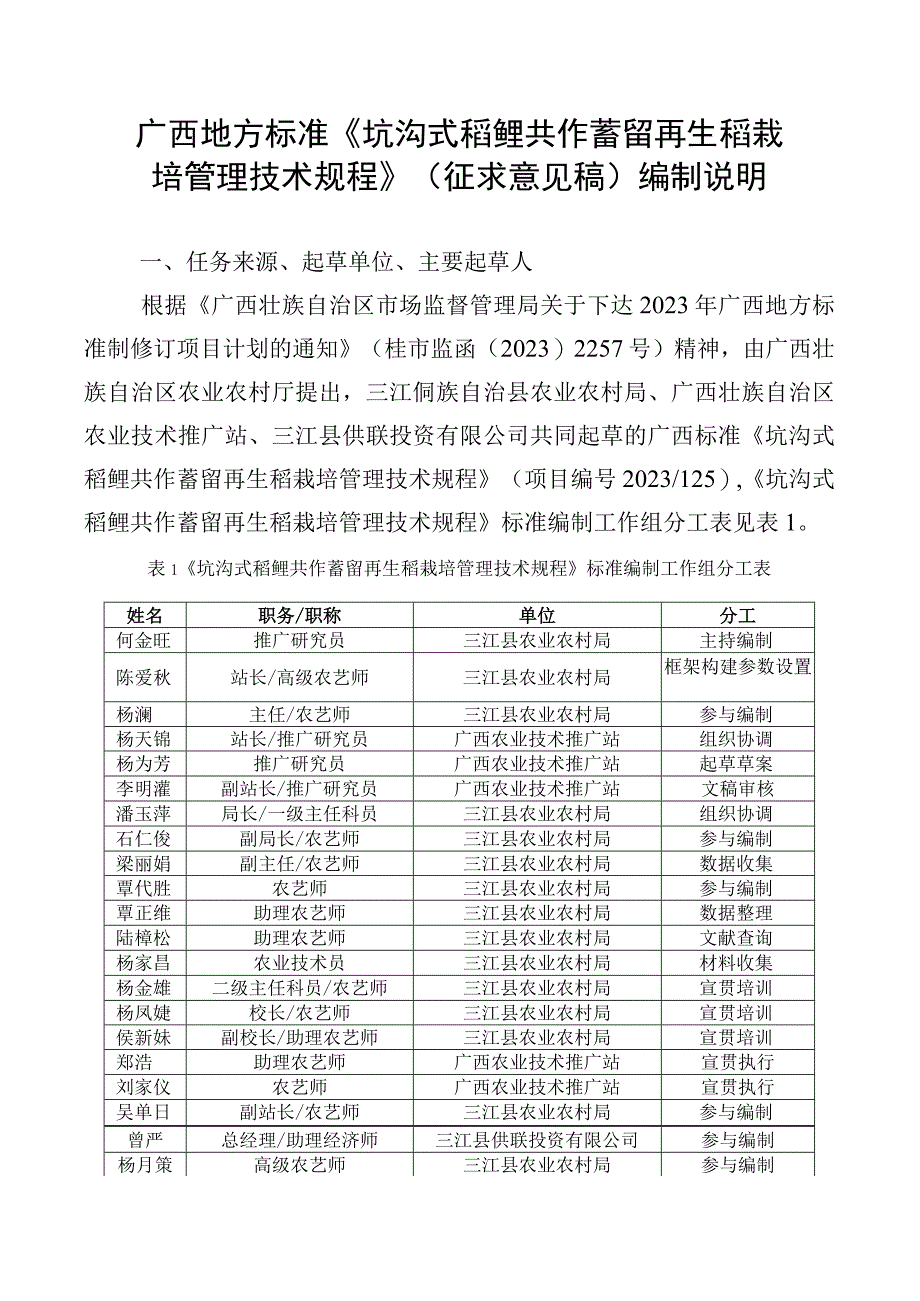 DB45T-坑沟式稻鲤共作蓄留再生稻栽培管理技术规程编制说明.docx_第1页