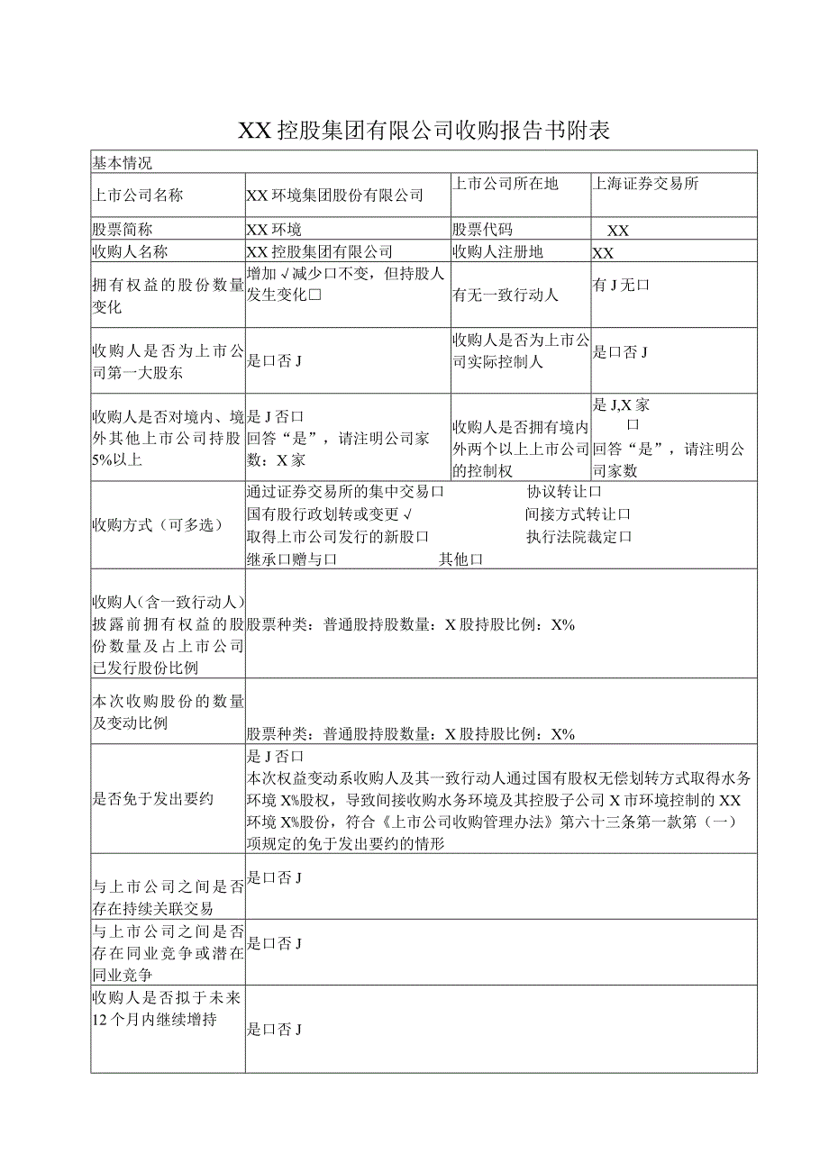 XX控股集团有限公司收购报告书附表（2023年）.docx_第1页