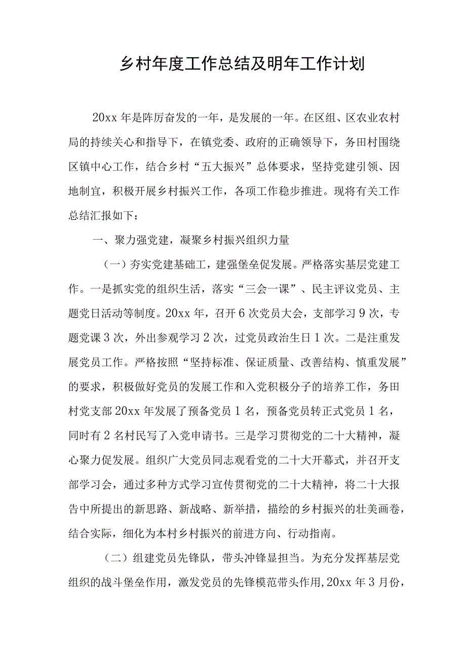 乡村年度工作总结及明年工作计划.docx_第1页