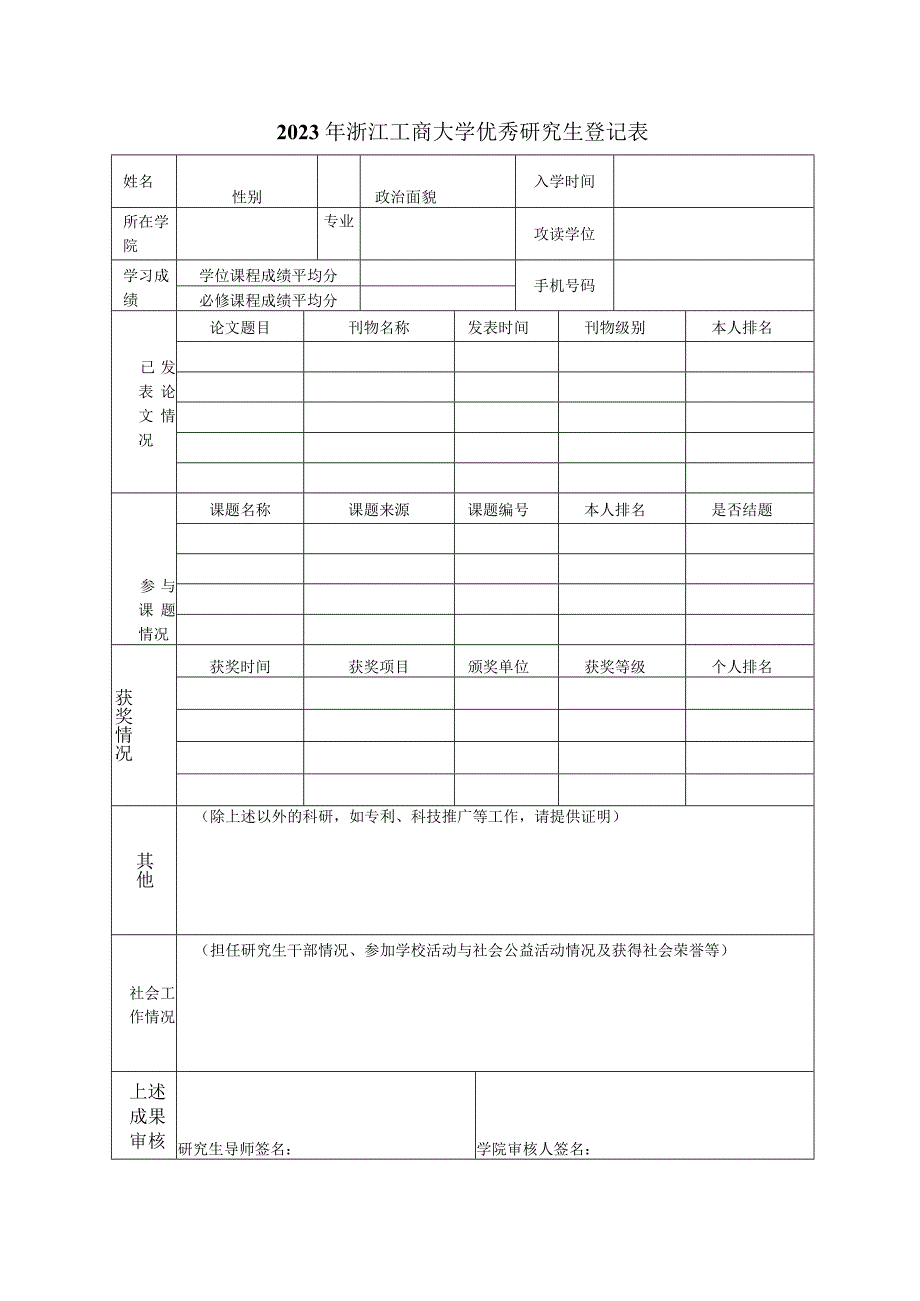 200 －200 年度浙江工商大学优秀研究生审批表.docx_第1页