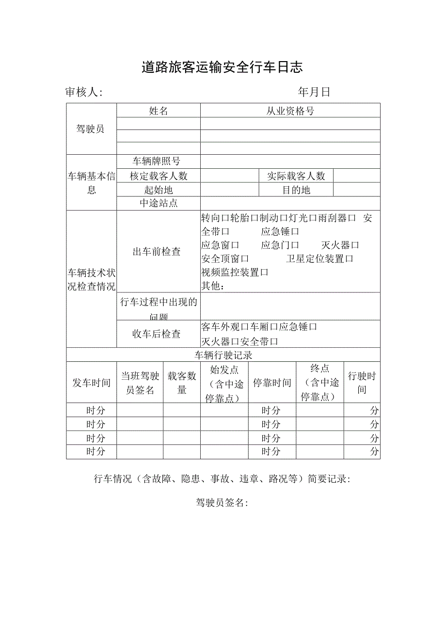 道路旅客运输安全行车日志.docx_第1页