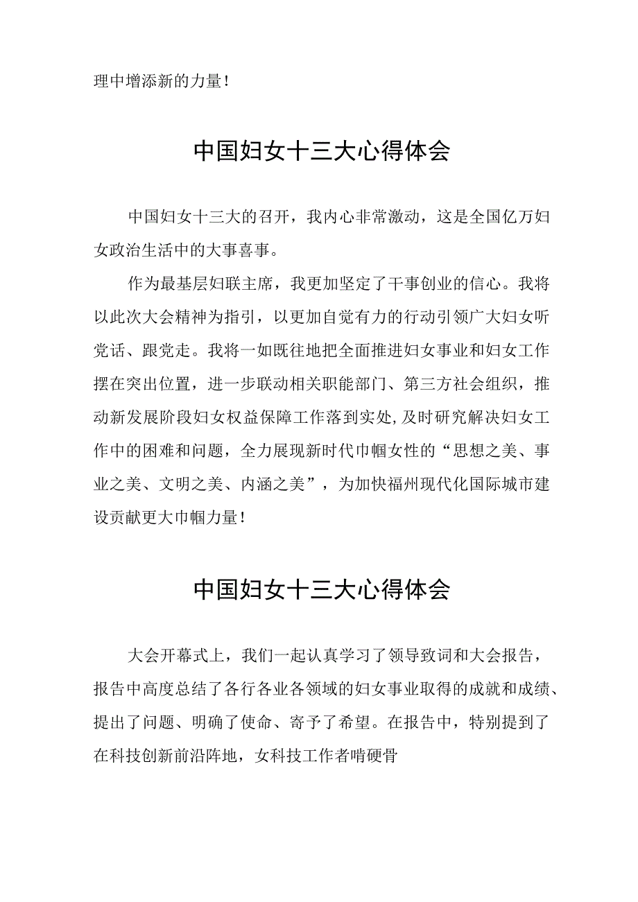 妇联主席学习中国妇女第十三次全国代表大会精神心得体会十八篇.docx_第3页