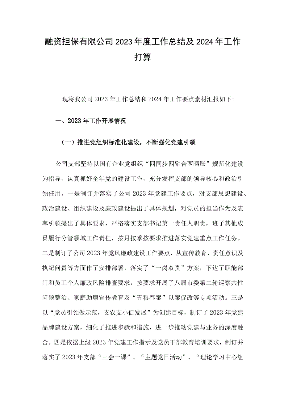 融资担保有限公司2023年度工作总结及2024年工作打算.docx_第1页