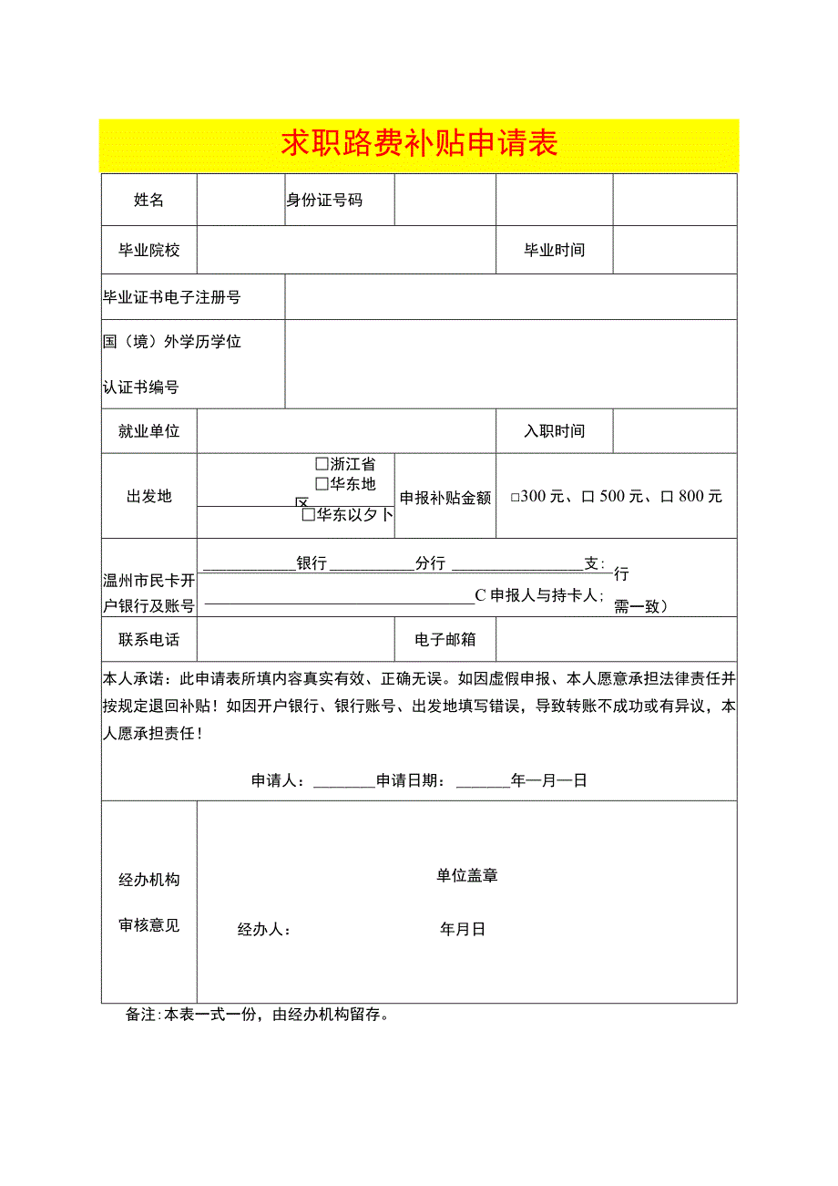 求职路费补贴申请表.docx_第1页