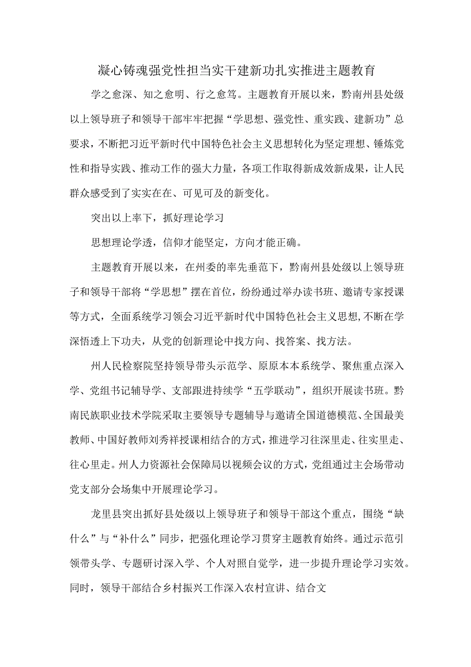 凝心铸魂强党性担当实干建新功扎实推进主题教育.docx_第1页