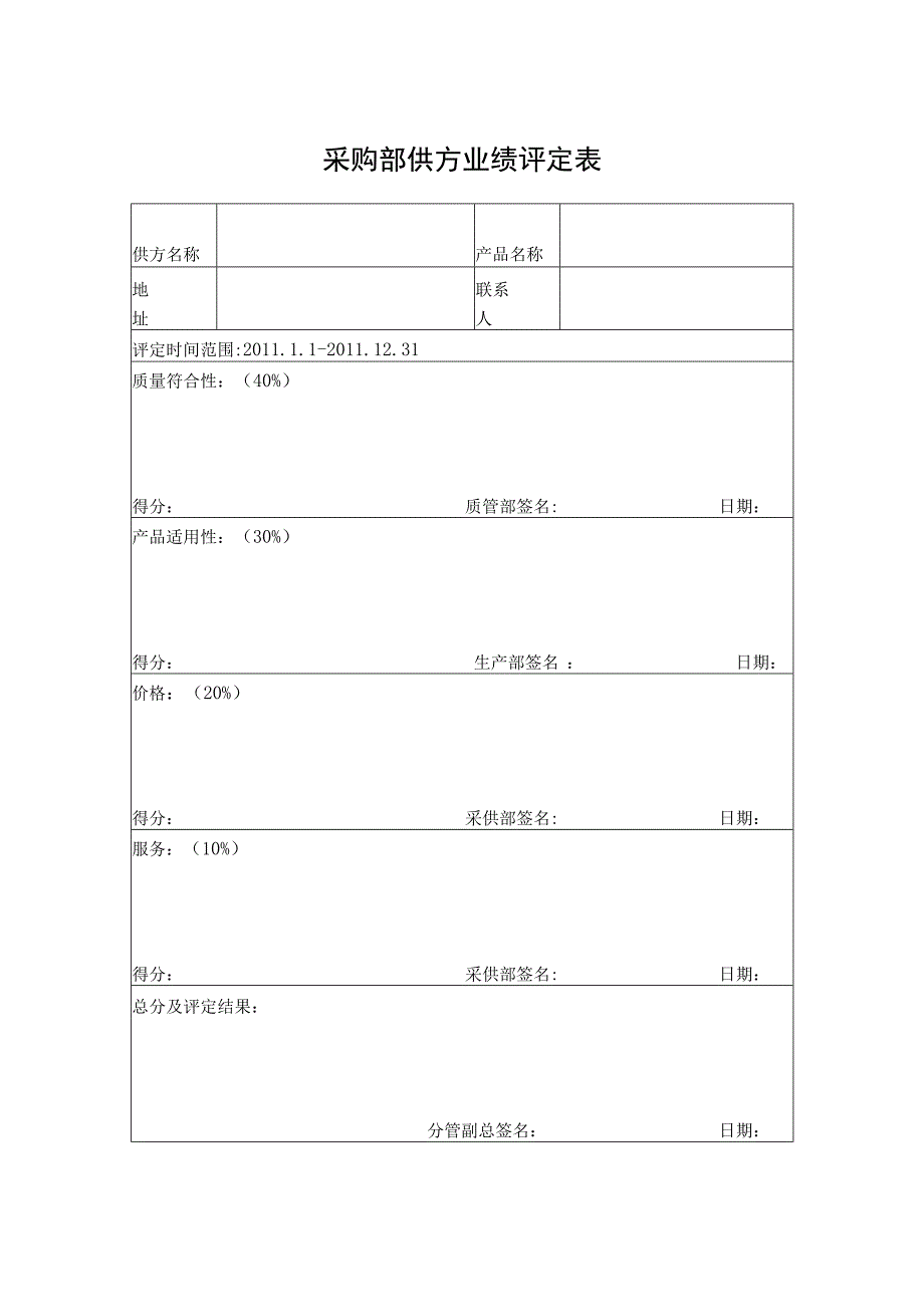 采购部供方业绩评定表.docx_第1页