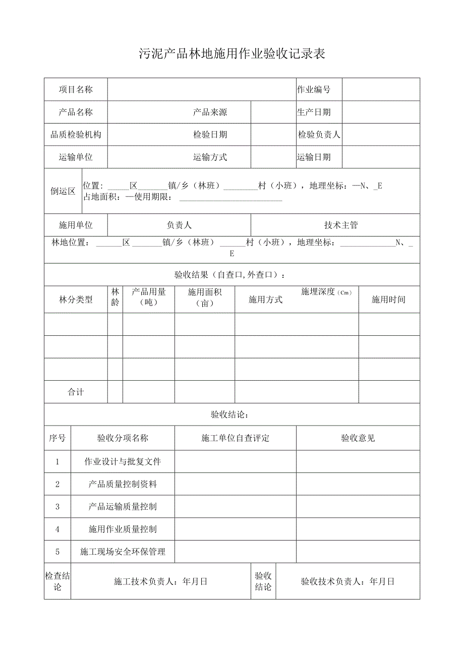 污泥产品林地施用作业验收记录表.docx_第1页