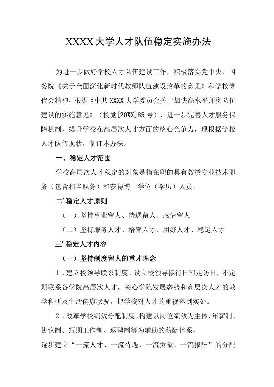 大学人才队伍稳定实施办法.docx_第1页