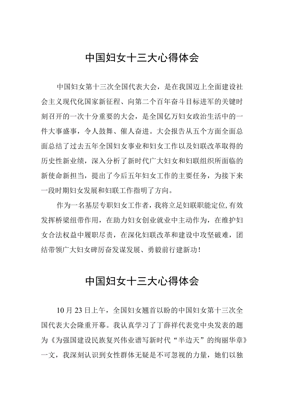 妇女工作者关于学习中国妇女十三大精神的心得体会三十三篇.docx_第1页