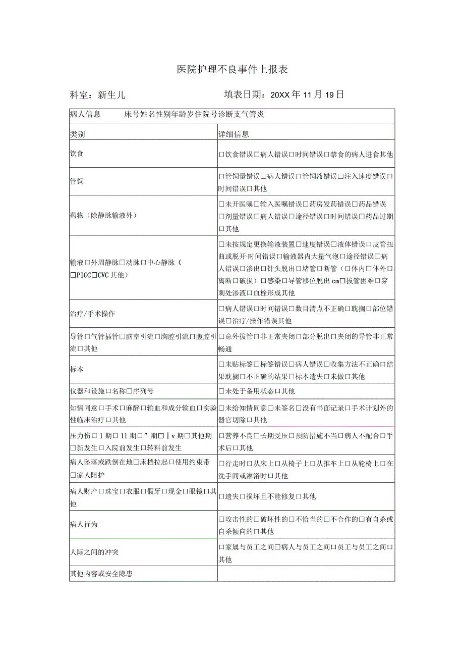 医院护理不良事件上报表.docx_第1页