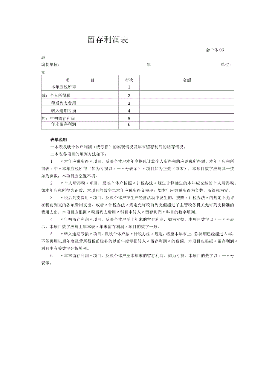 留存利润表（适用执行个体工商户会计制度的单位）.docx_第1页