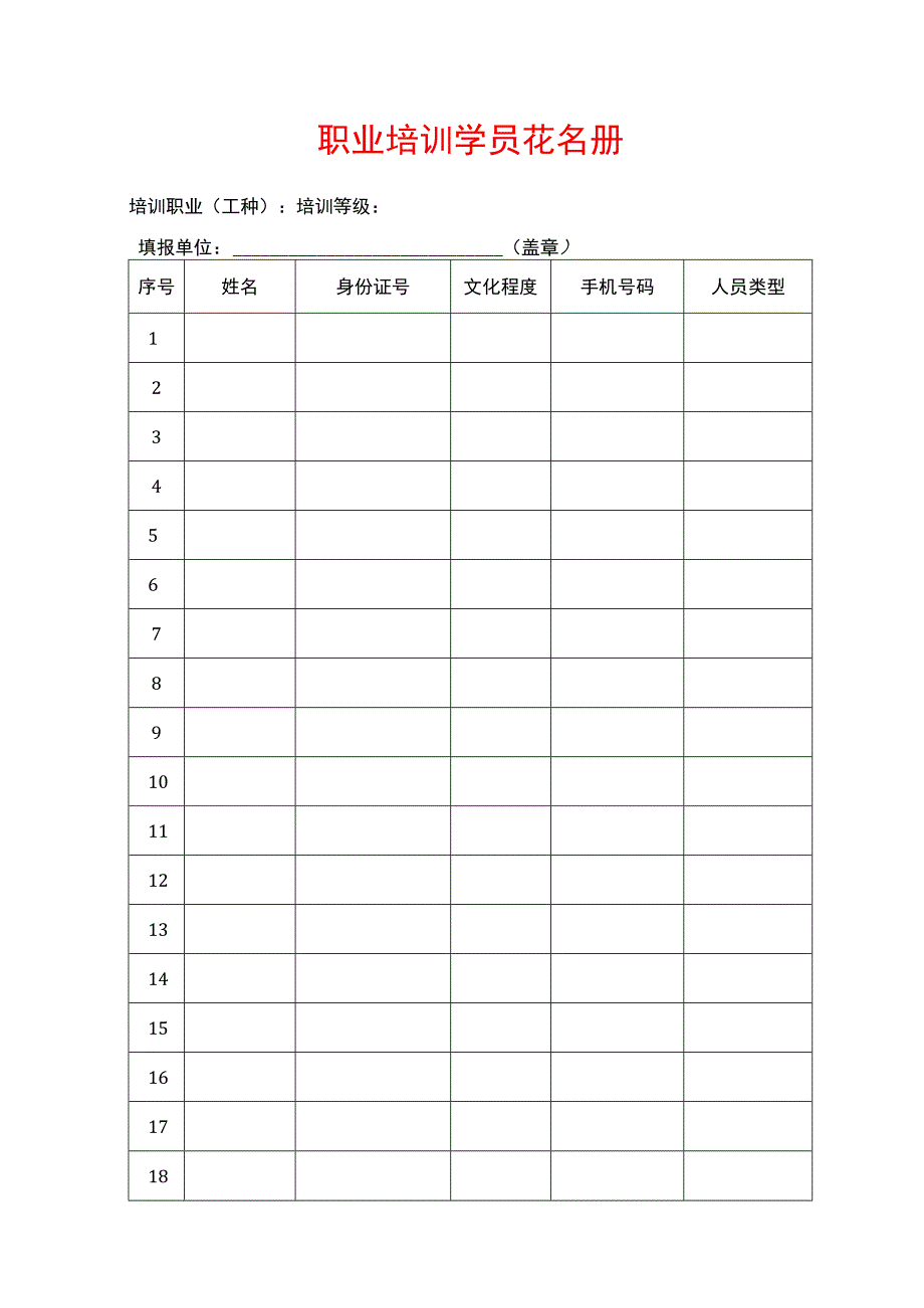 职业培训学员花名册.docx_第1页