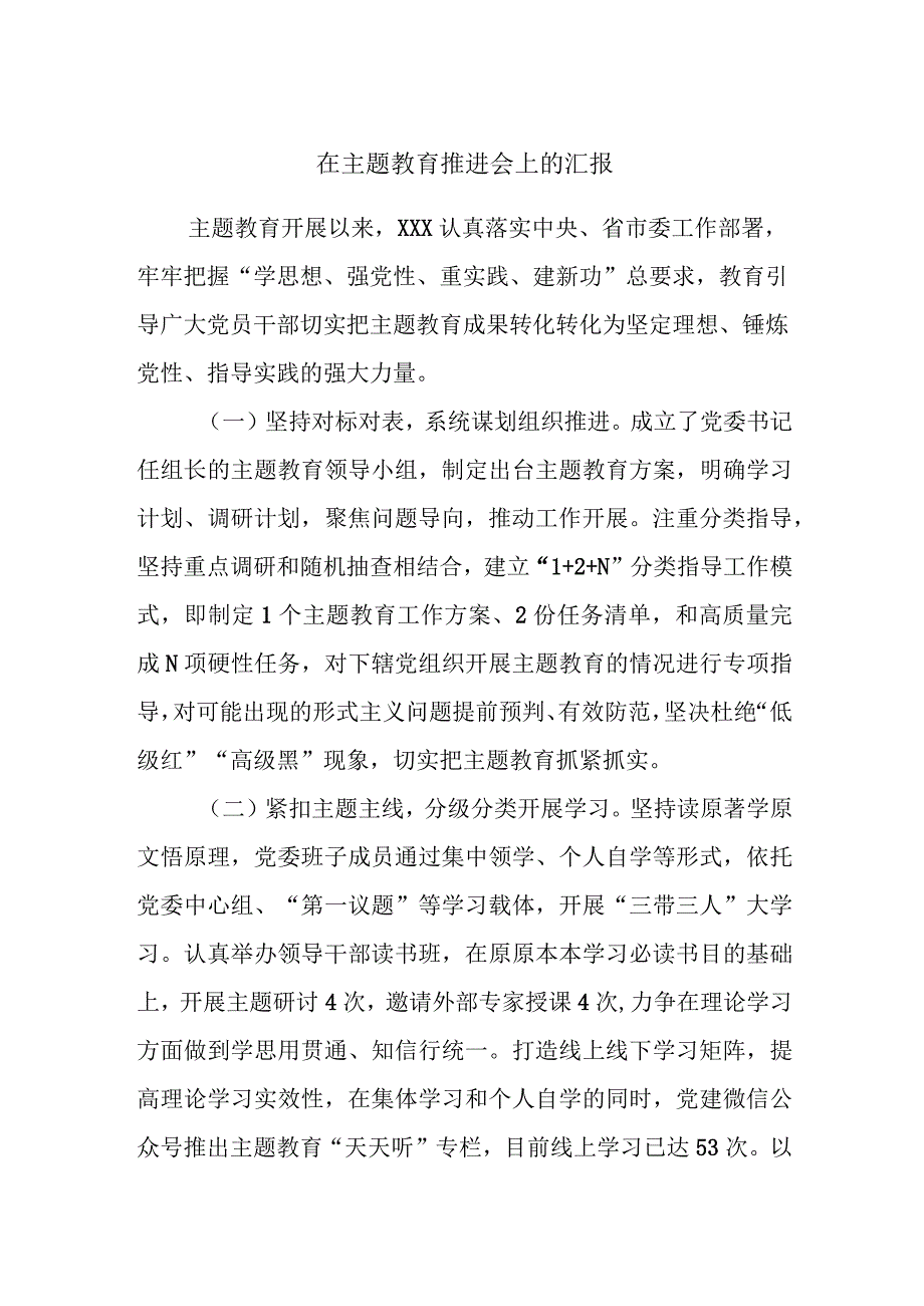 在主题教育推进会上的汇报.docx_第1页