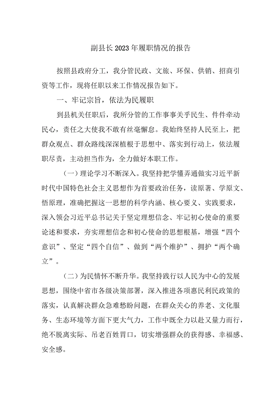 副县长2023年履职情况的报告.docx_第1页