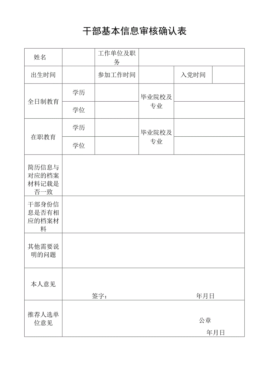 干部基本信息审核确认表（2023年）.docx_第1页