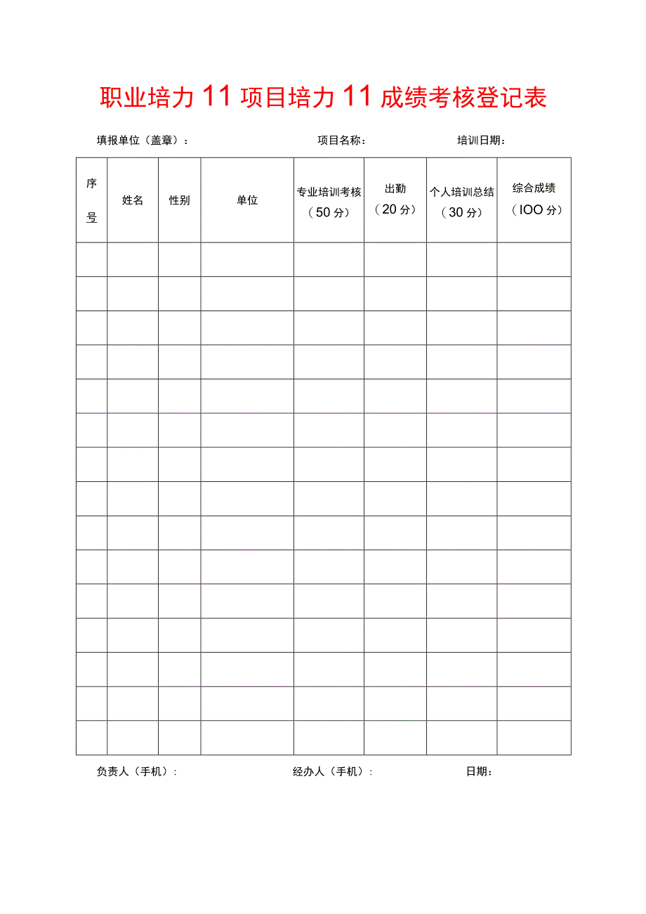 职业培训项目培训成绩考核登记表.docx_第1页