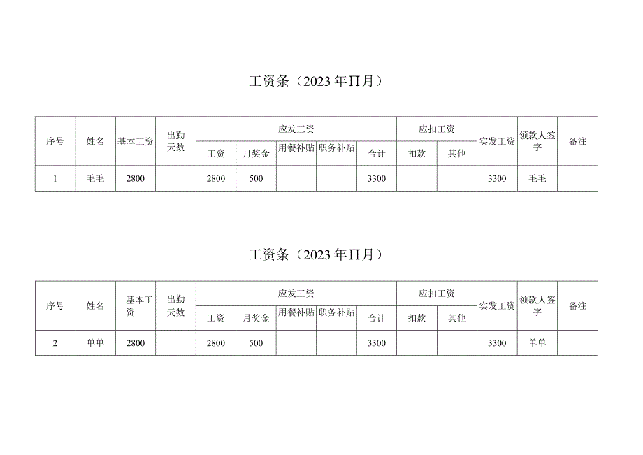 最简单个人工资条模板.docx_第1页