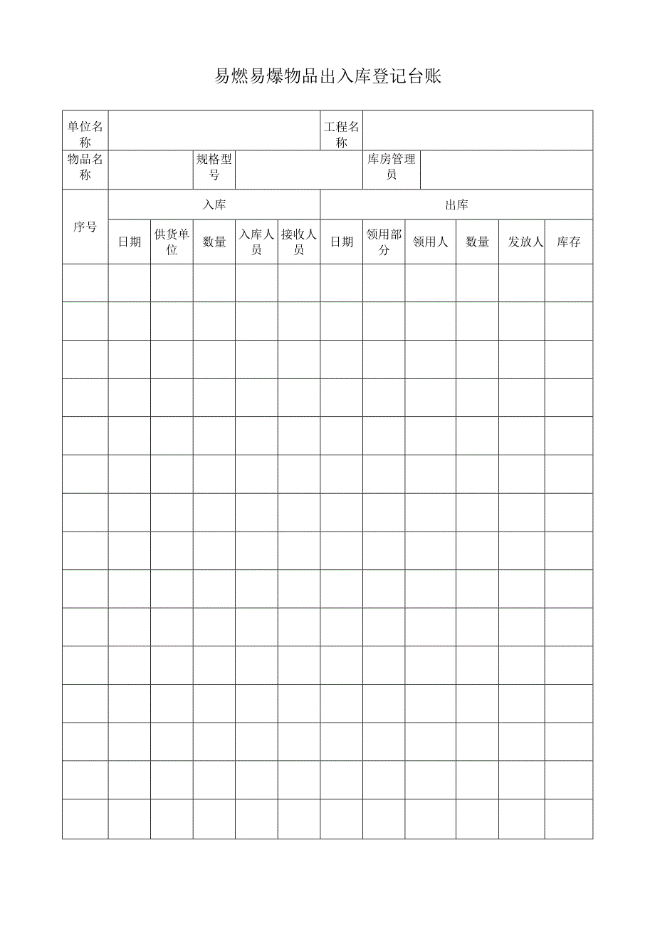 易燃易爆物品出入库登记台账.docx_第1页