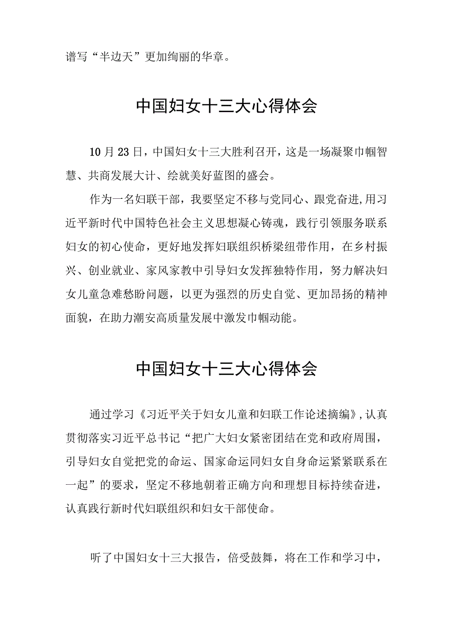 妇女工作者学习中国妇女第十三次全国代表大会精神心得体会三十三篇.docx_第3页